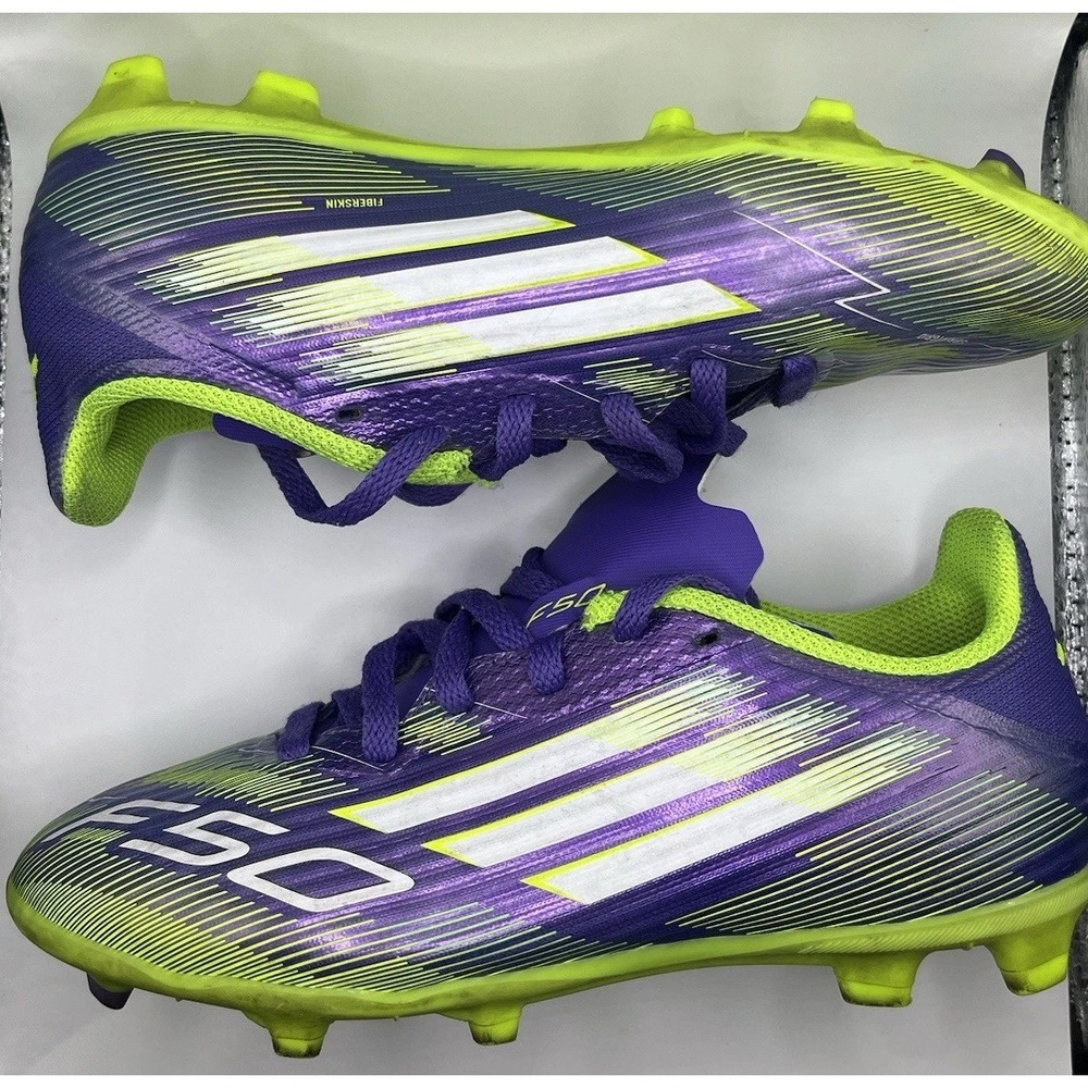 Adidas F50 League FG/MG Soccer Cleats Purple Lucid Green Kids Size 1.5 JI0003